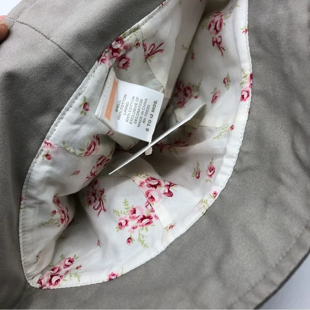 Janie & Jack Hat Baby Girl 6-12 Months Floral Embroidered Tan Taupe‎ Beige NWT